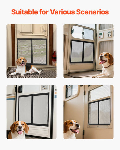 RV Screen Door Protector, 571.5 x 508 mm Door Grille, Easy to Install and Disassemble, Reinforced Breathable Protective Mesh, Aluminum Alloy Camper RV Entry Protector for Pet Protection, Black