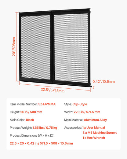 RV Screen Door Protector, 571.5 x 508 mm Door Grille, Easy to Install and Disassemble, Reinforced Breathable Protective Mesh, Aluminum Alloy Camper RV Entry Protector for Pet Protection, Black