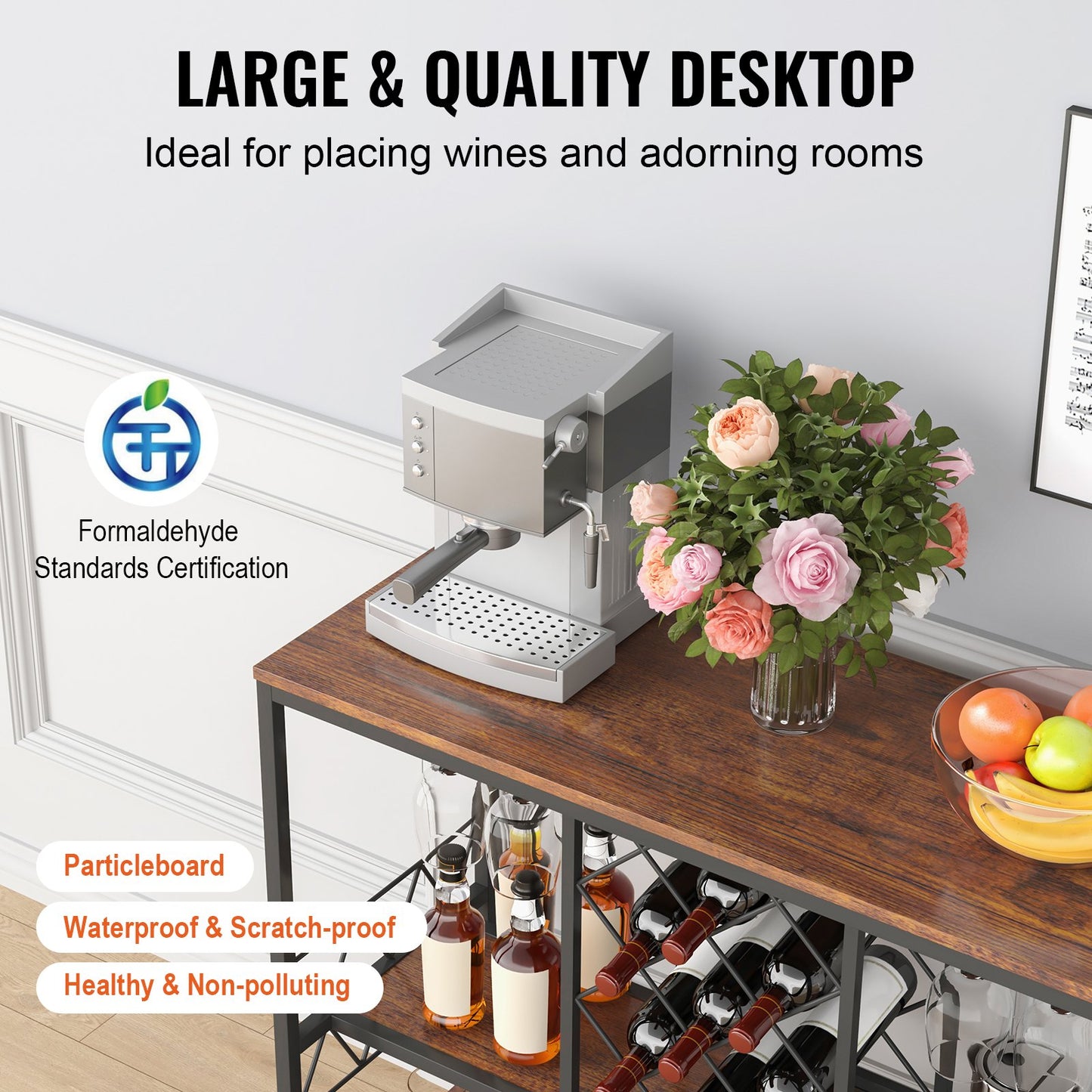 40 Inch Industrial Bar Cabinet, Wine Table for Liquor and Glasses, Sideboard Buffet Cabinet with Glass Holder & Wine Rack, Freestanding Farmhouse Wood Coffee Bar Cabinet for Living Room Home Bar