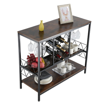 40 Inch Industrial Bar Cabinet, Wine Table for Liquor and Glasses, Sideboard Buffet Cabinet with Glass Holder & Wine Rack, Freestanding Farmhouse Wood Coffee Bar Cabinet for Living Room Home Bar
