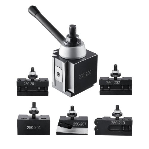 Quick Change Tool Post Set, 6 Pcs, Includes Lathe Tool Holders, Wedge Type Tool Post with Turning Tool Holder Accessories, for Mini Lathe & Metal Lathe 254-381 mm(10"-15") Swing, Durable Steel Material