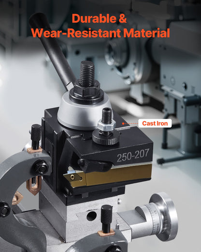 Quick Change Tool Post Set, 6 Pcs, Includes Lathe Tool Holders, Wedge Type Tool Post with Turning Tool Holder Accessories, for Mini Lathe & Metal Lathe 254-381 mm(10"-15") Swing, Durable Steel Material