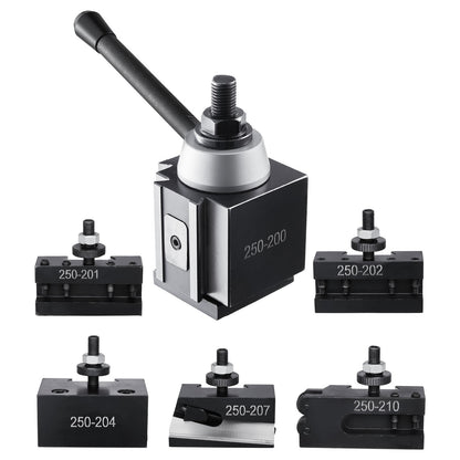 Quick Change Tool Post Set, 6 Pcs, Includes Lathe Tool Holders, Wedge Type Tool Post with Turning Tool Holder Accessories, for Mini Lathe & Metal Lathe 254-381 mm(10"-15") Swing, Durable Steel Material