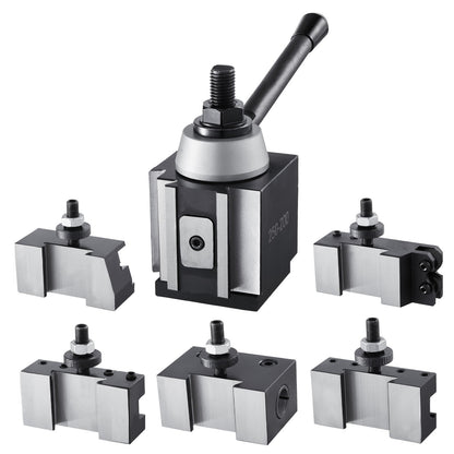 Quick Change Tool Post Set, 6 Pcs, Includes Lathe Tool Holders, Wedge Type Tool Post with Turning Tool Holder Accessories, for Mini Lathe & Metal Lathe 254-381 mm(10"-15") Swing, Durable Steel Material