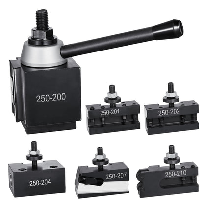 Quick Change Tool Post Set, 6 Pcs, Includes Lathe Tool Holders, Wedge Type Tool Post with Turning Tool Holder Accessories, for Mini Lathe & Metal Lathe 254-381 mm(10"-15") Swing, Durable Steel Material