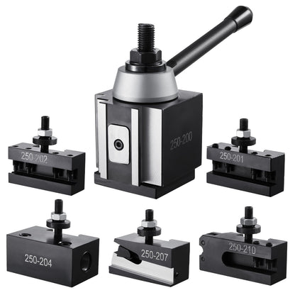 Quick Change Tool Post Set, 6 Pcs, Includes Lathe Tool Holders, Wedge Type Tool Post with Turning Tool Holder Accessories, for Mini Lathe & Metal Lathe 254-381 mm(10"-15") Swing, Durable Steel Material