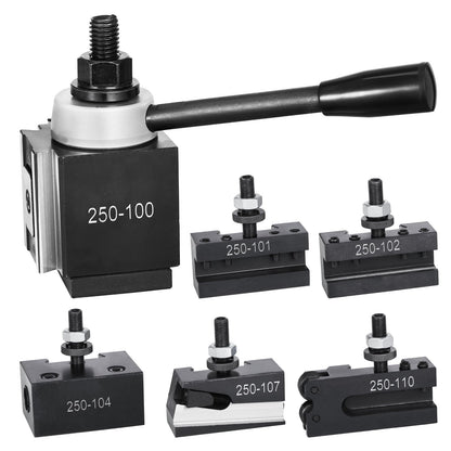 Quick Change Tool Post Set, 6 Pcs, Includes Lathe Tool Holders, Wedge Type Tool Post with Turning Tool Holder Accessories, Fit for Mini Lathe & Metal Lathe 6"-12" Swing, Durable Steel Material