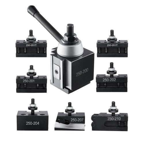 Quick Change Tool Post Set, 8 Pcs, Includes Lathe Tool Holders, Wedge Type Tool Post with Turning Tool Holder Accessories, for Mini Lathe & Metal Lathe 254-381 mm(10"-15") Swing, Durable Steel Material