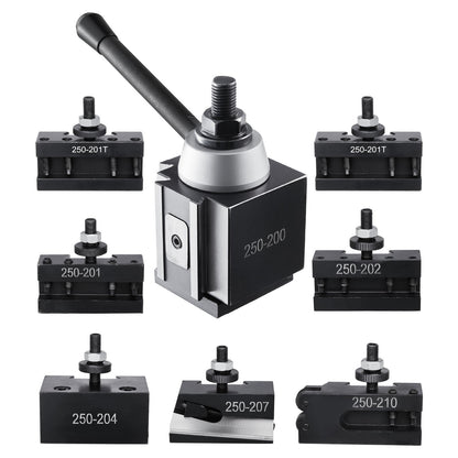 Quick Change Tool Post Set, 8 Pcs, Includes Lathe Tool Holders, Wedge Type Tool Post with Turning Tool Holder Accessories, for Mini Lathe & Metal Lathe 254-381 mm(10"-15") Swing, Durable Steel Material