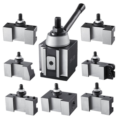 Quick Change Tool Post Set, 8 Pcs, Includes Lathe Tool Holders, Wedge Type Tool Post with Turning Tool Holder Accessories, for Mini Lathe & Metal Lathe 254-381 mm(10"-15") Swing, Durable Steel Material