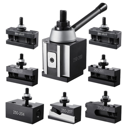 Quick Change Tool Post Set, 8 Pcs, Includes Lathe Tool Holders, Wedge Type Tool Post with Turning Tool Holder Accessories, for Mini Lathe & Metal Lathe 254-381 mm(10"-15") Swing, Durable Steel Material