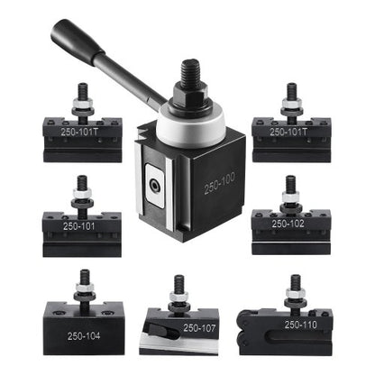 Quick Change Tool Post Set, 8 Pcs, Includes Lathe Tool Holders, Wedge Type Tool Post with Turning Tool Holder Accessories, Fit for Mini Lathe & Metal Lathe 152-305 mm(6"-12") Swing, Durable Steel Material