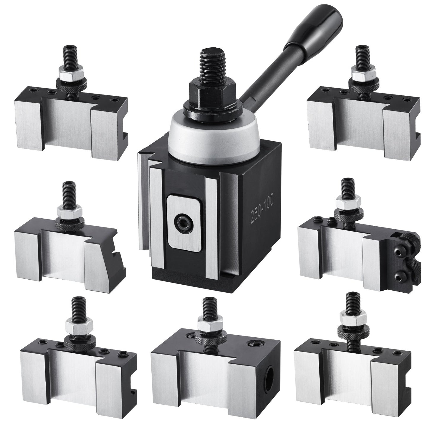 Quick Change Tool Post Set, 8 Pcs, Includes Lathe Tool Holders, Wedge Type Tool Post with Turning Tool Holder Accessories, Fit for Mini Lathe & Metal Lathe 152-305 mm(6"-12") Swing, Durable Steel Material
