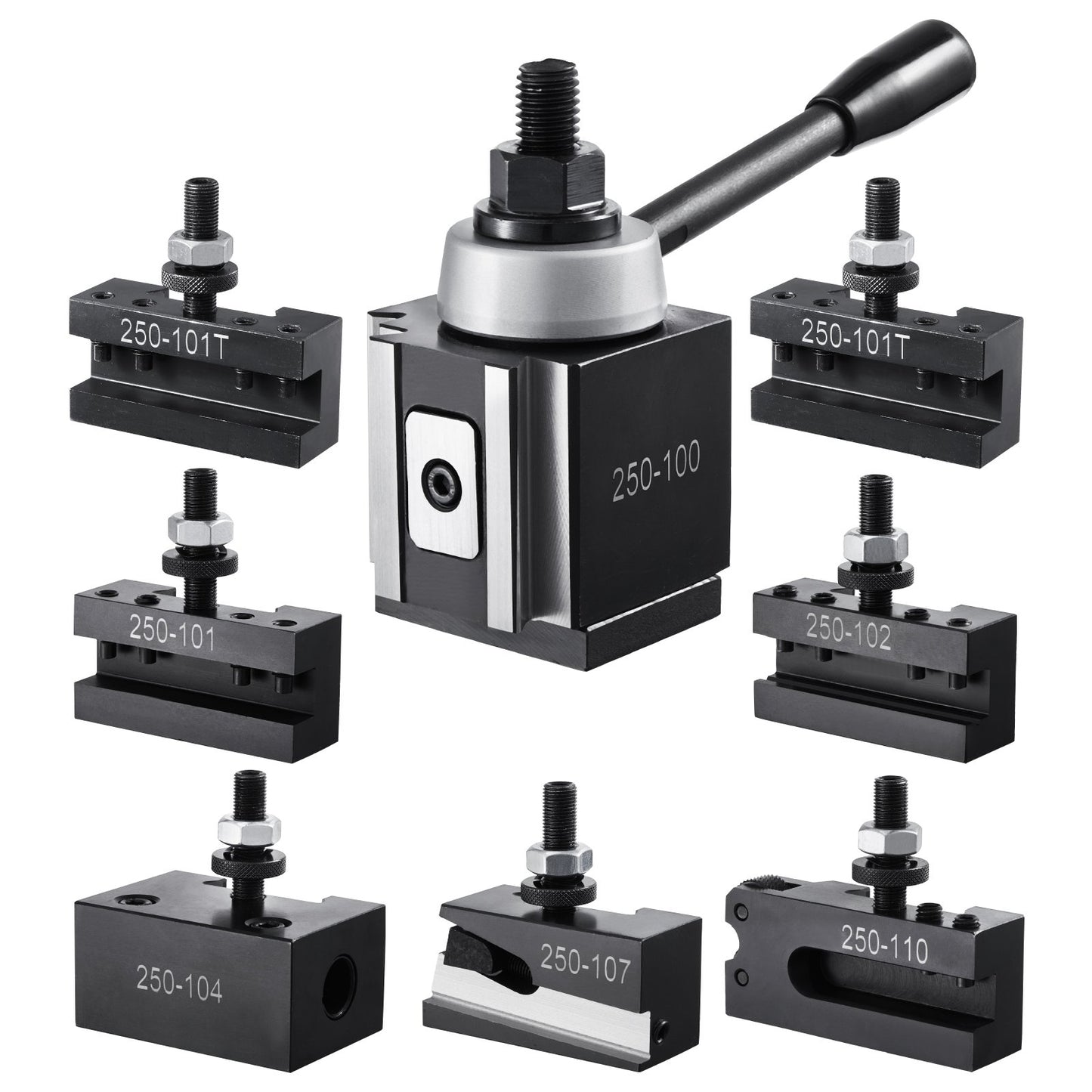 Quick Change Tool Post Set, 8 Pcs, Includes Lathe Tool Holders, Wedge Type Tool Post with Turning Tool Holder Accessories, Fit for Mini Lathe & Metal Lathe 152-305 mm(6"-12") Swing, Durable Steel Material