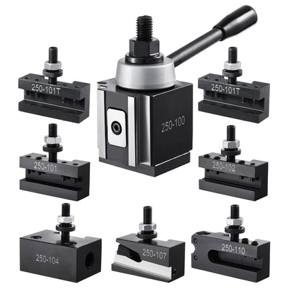 Quick Change Tool Post Set, 8 Pcs, Includes Lathe Tool Holders, Wedge Type Tool Post with Turning Tool Holder Accessories, Fit for Mini Lathe & Metal Lathe 152-305 mm(6"-12") Swing, Durable Steel Material