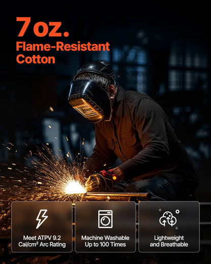 Flame-Resistant Welding Jacket - XXL Size, 7oz. FR Cotton Welding Jacket, Machine Washable Heat-Resistant Safety Jacket with Collar, Adjustable Cuffs & Pockets, Meet ATPV 9.2 Cal/cm² Arc Rating