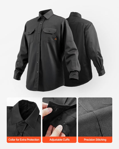 Flame-Resistant Welding Jacket - XL Size, 7oz. FR Cotton Welding Jacket, Machine Washable Heat-Resistant Safety Jacket with Collar, Adjustable Cuffs & Pockets, Meet ATPV 9.2 Cal/cm² Arc Rating