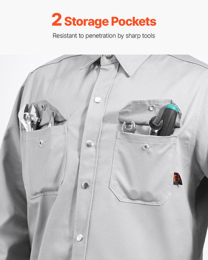FR Welding Jacket - M Size, 7oz. Flame-Resistant Cotton Welding Jacket, Machine Washable Heat-Resistant Safety Jacket with Metal Snap Buttons & Adjustable Cuff, Meet ATPV 9.2 Cal/cm² Arc Rating