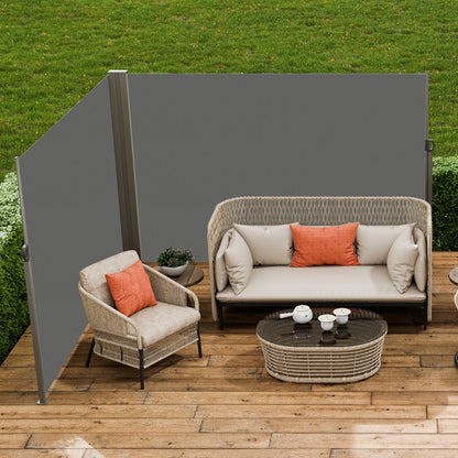 Einziehbare Seitenmarkise, 200 x 600 cm (79 x 236 Zoll) Sichtschutz für den Außenbereich, 180 g/m² Polyester, wasserdicht, UV-Schutz 30+, Raumteiler/Windschutz für Terrasse, Garten, Balkon, Grau