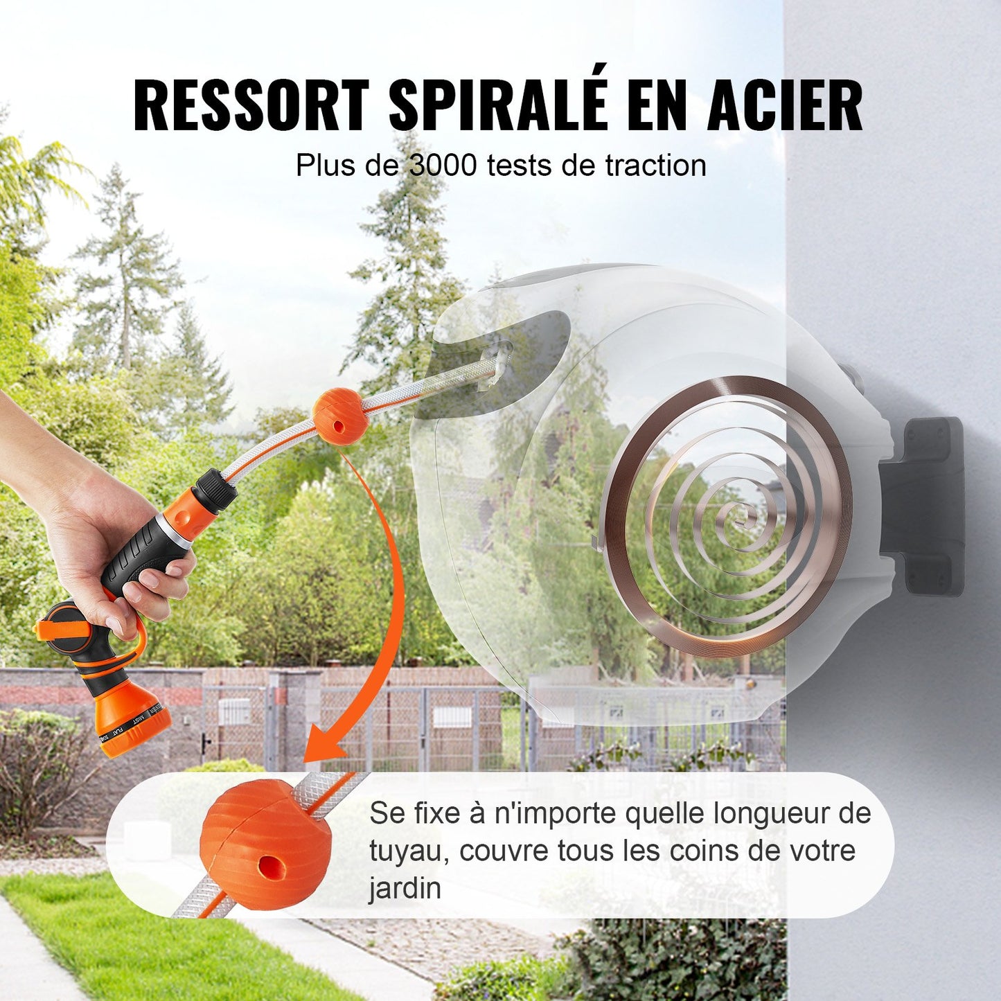 Retractable Hose Reel Water Hose Reel 20m x 1.3cm 180° Swivel Wall-Mounted