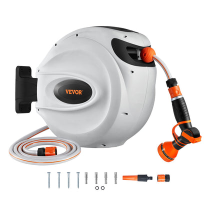 Retractable Hose Reel Water Hose Reel 20m x 1.3cm 180° Swivel Wall-Mounted