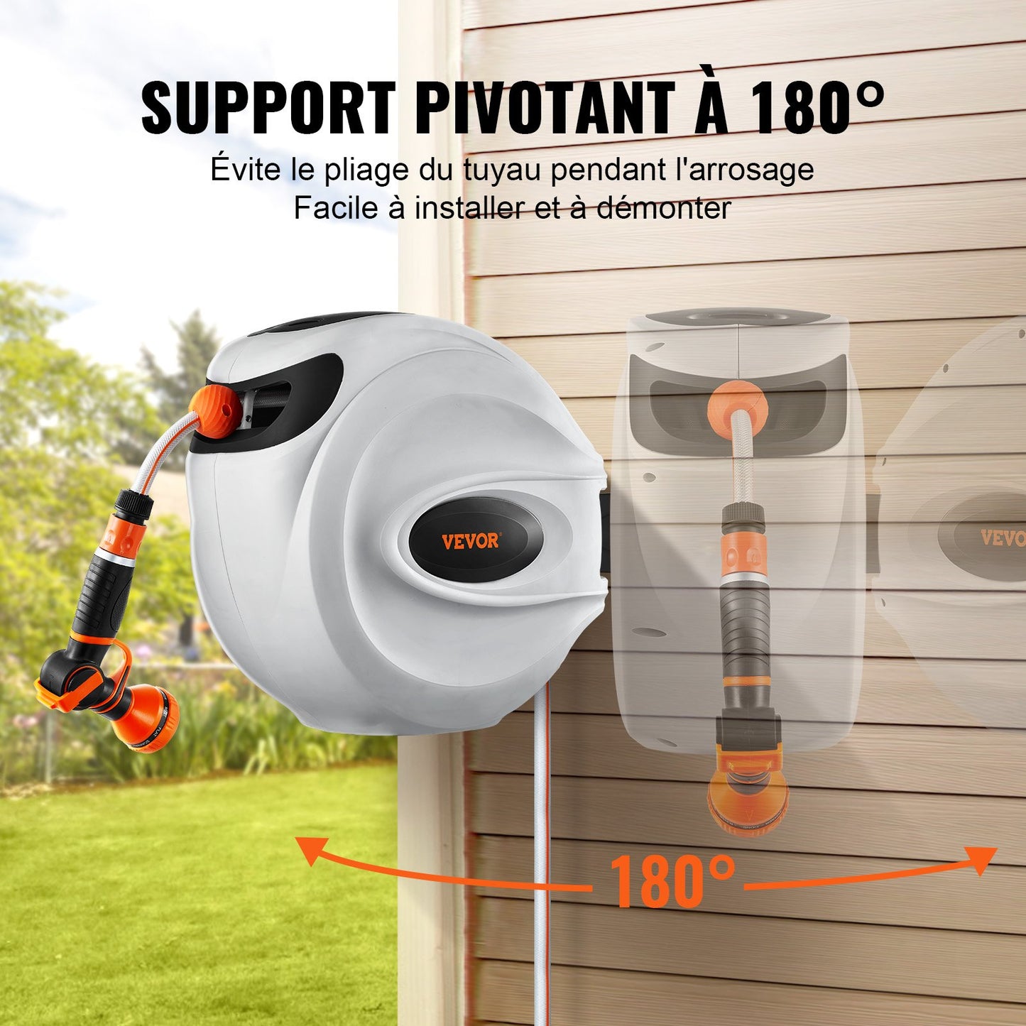 Retractable Hose Reel Water Hose Reel 35m x 1.3cm 180° Swivel Wall-Mounted