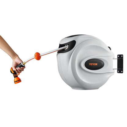 Retractable Garden Hose Reel, 1/2" x 131.23 ft Wall Mounted Hose Reel, Heavy Duty Garden Hose Reel with 9 Patterns Nozzle, Any Length Lock, Auto-Rewind Slow Return System and 180°Swivel Bracket