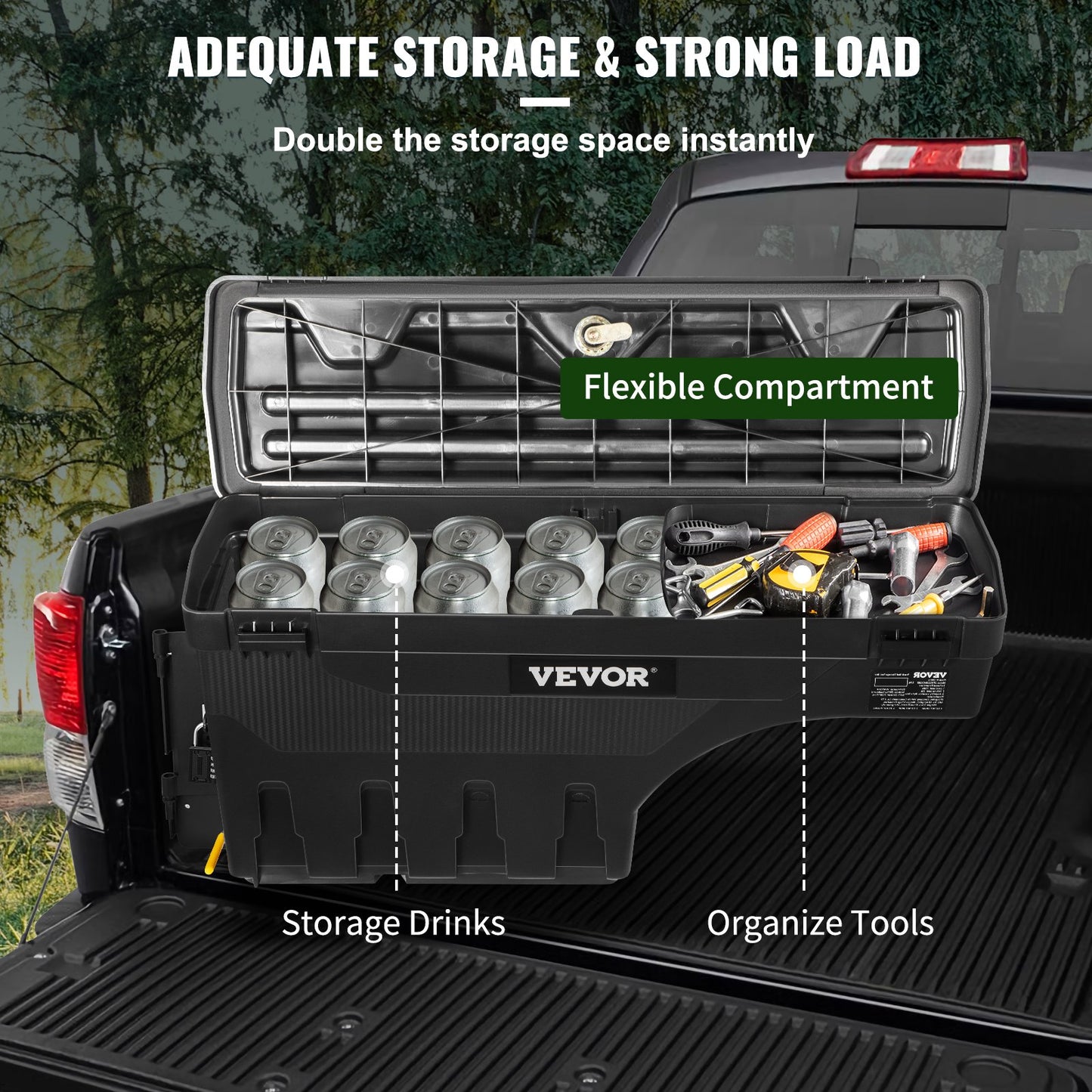 Truck Bed Storage Box, Lockable Lid, Waterproof ABS Wheel Well Tool Box 6.6 Gal/20 L with Password Padlock, Compatible with Tundra 2007-2021, Driver Side, Black