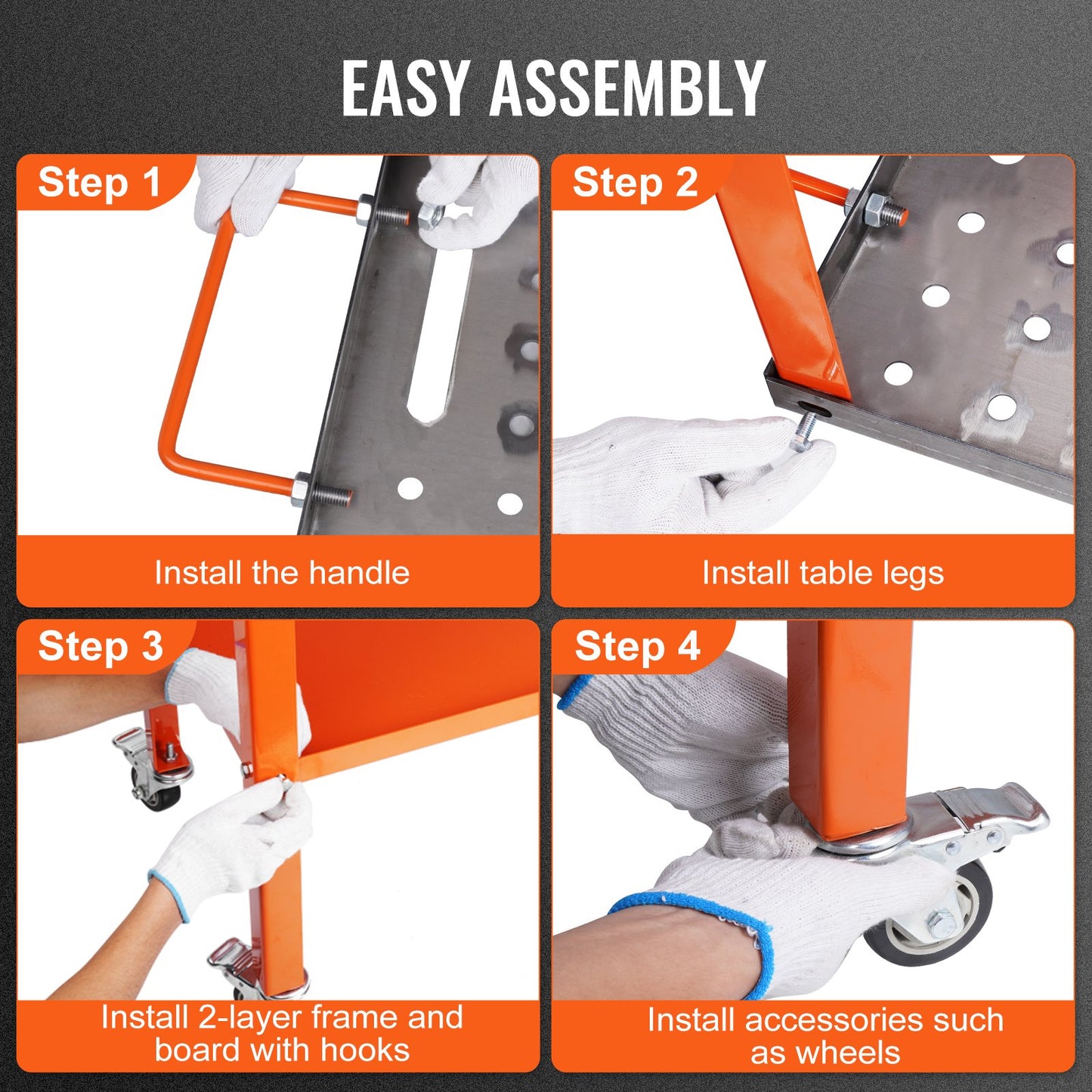 Welding Table 91.4 cm x 45.7 cm, 544 kg Load Capacity Steel Welding Workbench Table on Wheels, 2 Layers Portable Work Bench with Braking Casters, 4 Tool Slots, 1.6 cm Fixture Holes