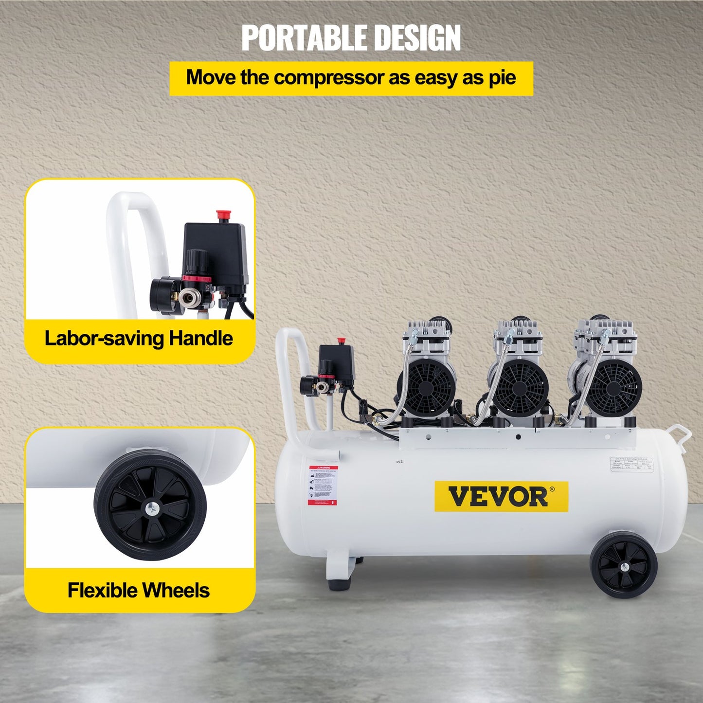 Air Compressor 22Gallon Ultra Quiet Oil-free Air Compressor 80L Tank Silent Air Compressor 2.2KW Oil free Compressor Low noise with Safe Solenoid Valve