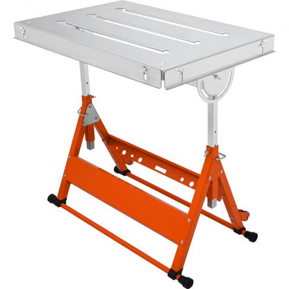 Welding Table 76.2 cm x 50.8 cm, 181.4 kg Load Capacity Steel Welding Workbench Table on Wheels, Folding Work Bench with Three 2.8 cm Slot, 3 Tilt Angles, Adjustable Height, Retractable Guide Rails