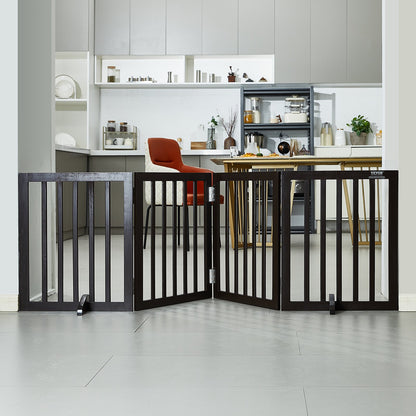 Free Standing Dog Gate, 24" H x 80.3" W Freestanding Pet Gate, 4 Panels Foldable Dog Gate for Wide and Narrow Passageways, Expandable Dog Barrier with Silent Foot Support for Indoor, Brown