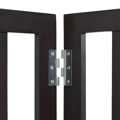 Free Standing Dog Gate, 24" H x 80.3" W Freestanding Pet Gate, 4 Panels Foldable Dog Gate for Wide and Narrow Passageways, Expandable Dog Barrier with Silent Foot Support for Indoor, Brown