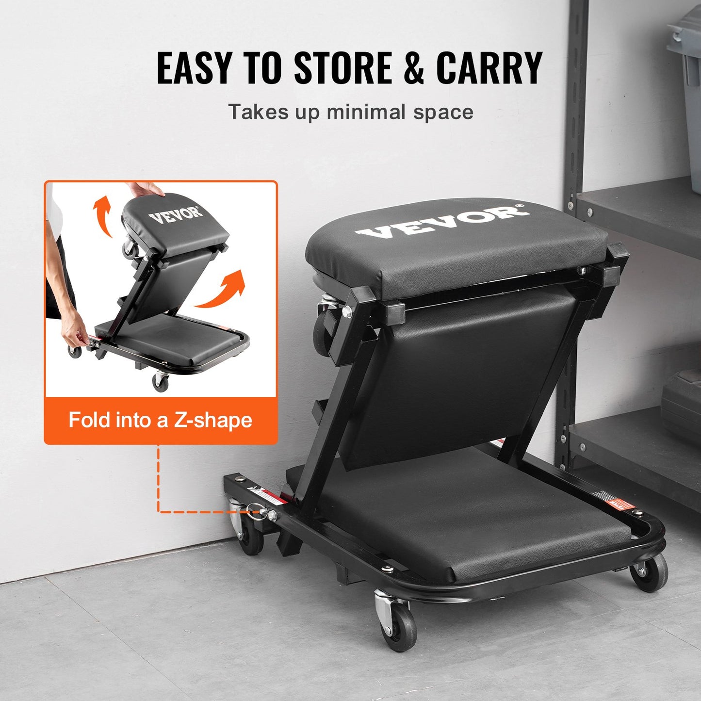 101.6 cm Foldable Z Garage Creeper Mechanic Creeper Stool 204.1 kg Capacity