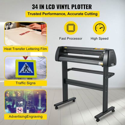 Vinyl Cutter Plotter Machine 34” Signmaster Software Sign Making Machine 870mm Paper Feed Vinyl Cutter Plotter with Stand (34” 870mm)