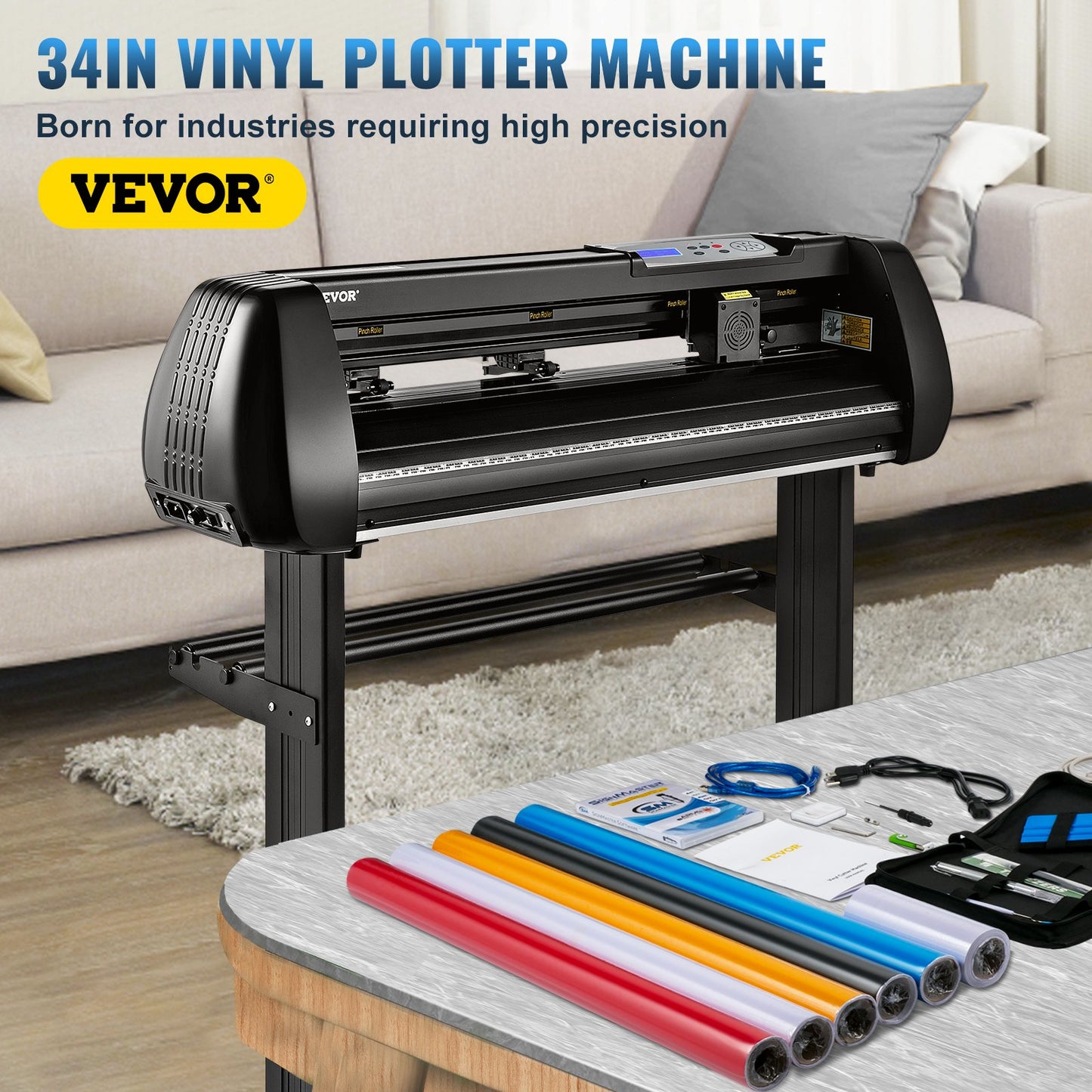 Vinyl Cutter Machine, 34inch Cutting Plotter, Offline Cutting Machine Kit Mobile Bluetooth, Precise Roller Shaft High Accuracy Adjustable Speed & Force, DIY SignMaster Software Blade for Windows