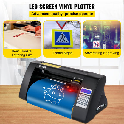 Vinyl Cutter, 375mm Vinyl Plotter, LED Screen Plotter Cutter, Semi-Automatical Built-in Optical Eye for Accurate Guiding, Compatible with SignMaster Software for Windows System Desktop Design
