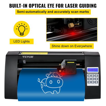 Vinyl Cutter, 375mm Vinyl Plotter, LED Screen Plotter Cutter, Semi-Automatical Built-in Optical Eye for Accurate Guiding, Compatible with SignMaster Software for Windows System Desktop Design