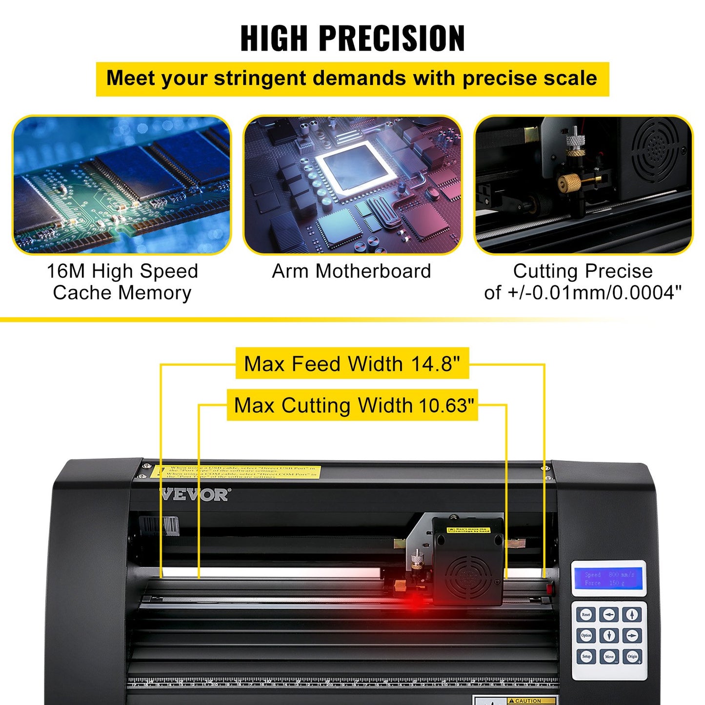Vinyl Cutter, 375mm Vinyl Plotter, LED Screen Plotter Cutter, Semi-Automatical Built-in Optical Eye for Accurate Guiding, Compatible with SignMaster Software for Windows System Desktop Design