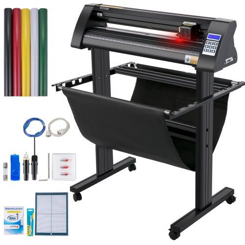 Vinyl Cutter, 720mm Vinyl Plotter, LED Screen Plotter Cutter, Semi-Automatical Built-in Optical Eye for Accurate Guiding, Compatible with SignMaster Software for Windows System with Stand