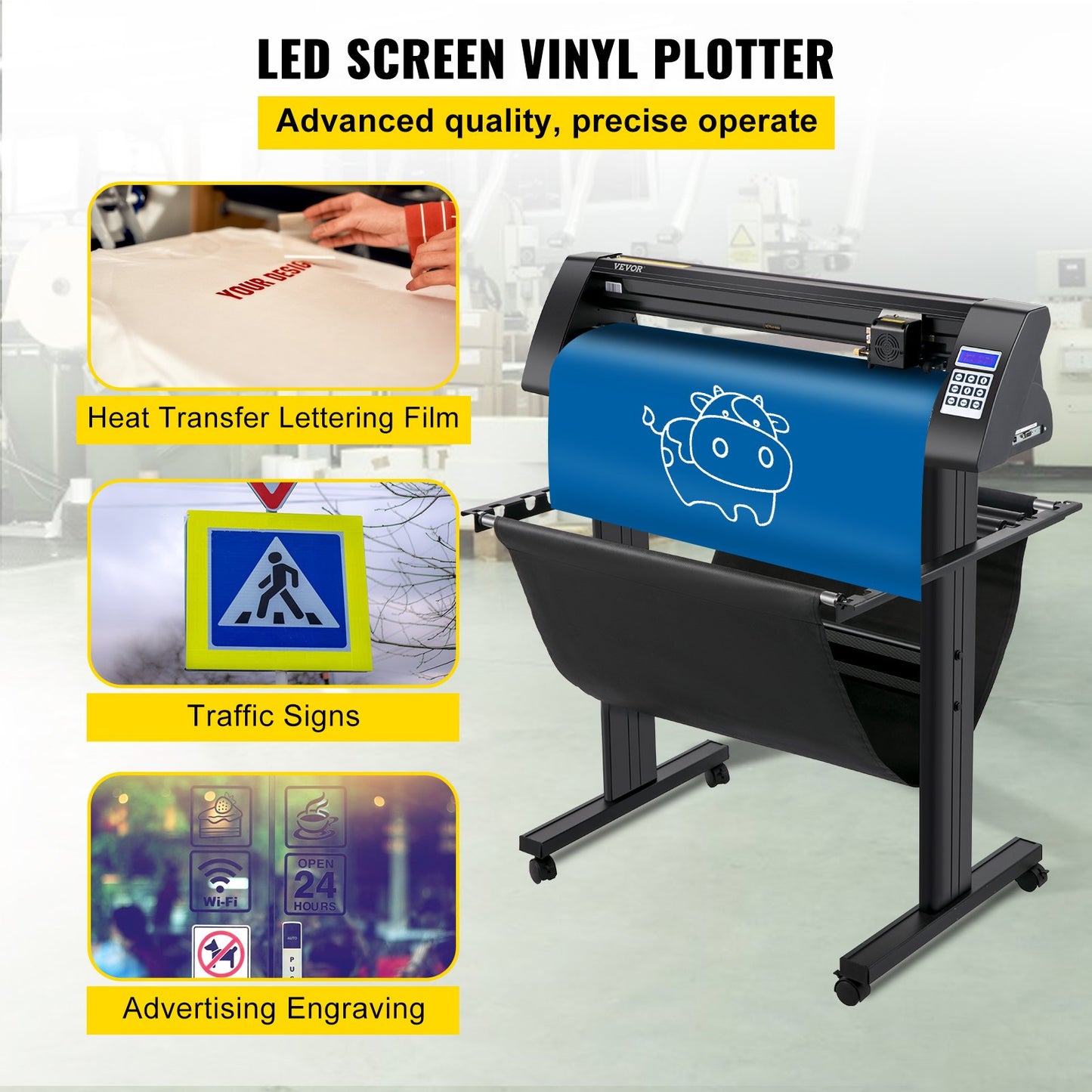 Vinyl Cutter, 870mm Vinyl Plotter, LED Screen Plotter Cutter, Semi-Automatical Built-in Optical Eye for Accurate Guiding, Compatible with SignMaster Software for Windows System with Stand