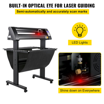 Vinyl Cutter, 870mm Vinyl Plotter, LED Screen Plotter Cutter, Semi-Automatical Built-in Optical Eye for Accurate Guiding, Compatible with SignMaster Software for Windows System with Stand