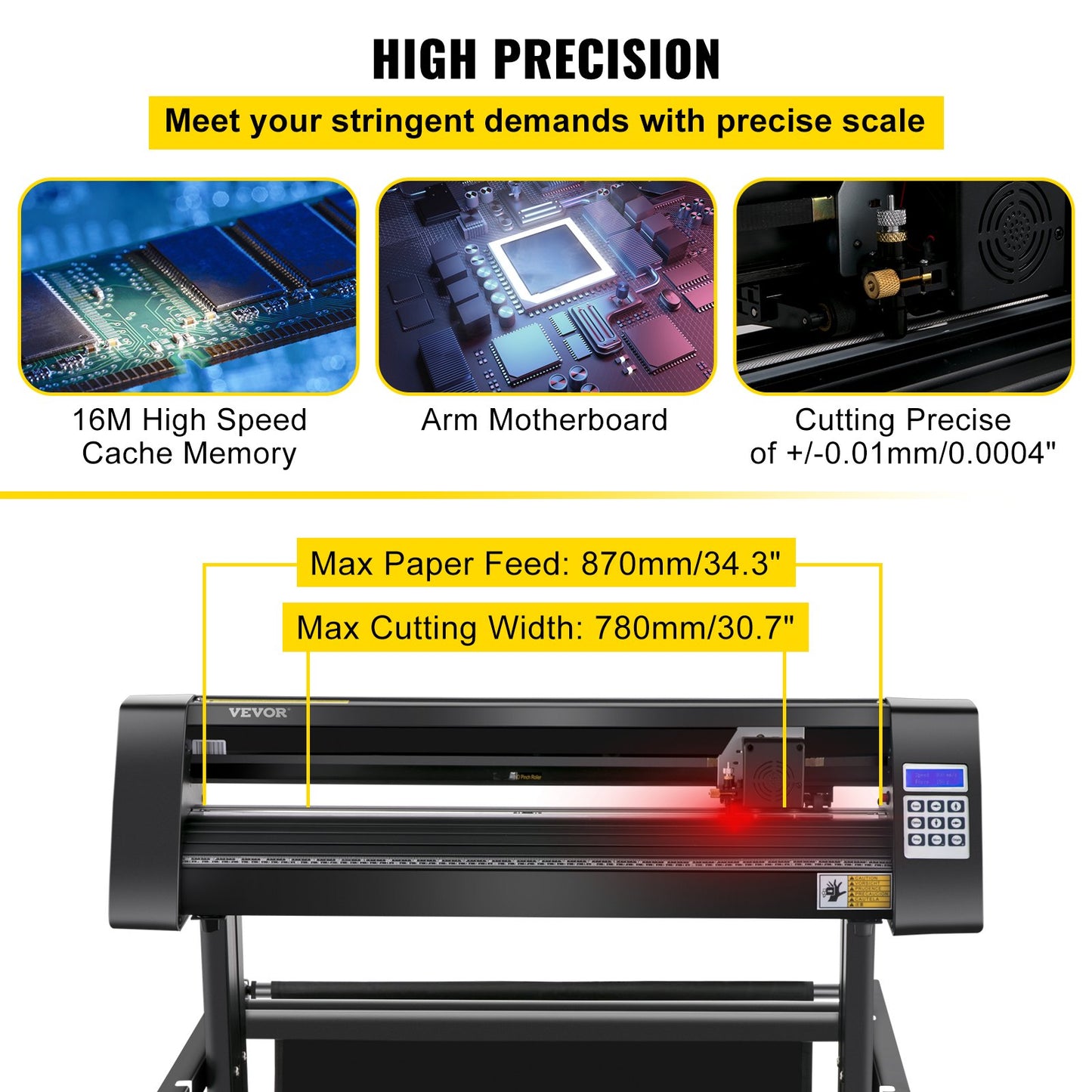 Vinyl Cutter, 870mm Vinyl Plotter, LED Screen Plotter Cutter, Semi-Automatical Built-in Optical Eye for Accurate Guiding, Compatible with SignMaster Software for Windows System with Stand