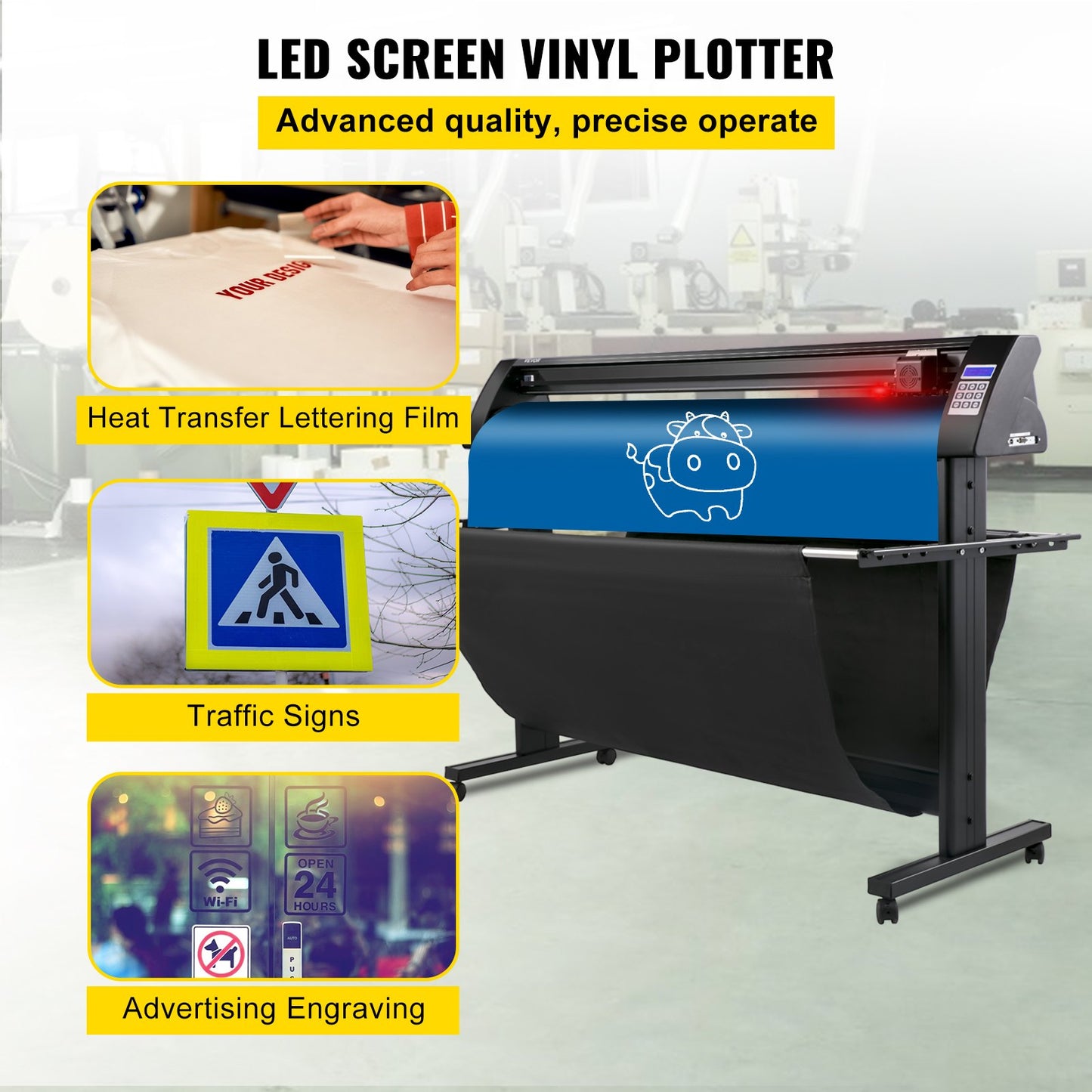 Vinyl Cutter, 1350mm Vinyl Plotter, LED Screen Plotter Cutter, Semi-Automatical Built-in Optical Eye, Compatible with SignMaster Software for Windows System with Stand