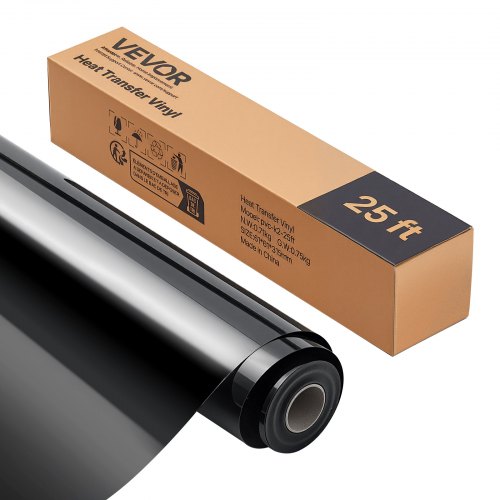 Heat Transfer Vinyl, 304.8 x 7260mm, Glossy Black HTV Iron on Vinyl Roll, Easy to Cut and Weed, Strong Adhesion, Compatible with Cutting Machines, for Various Materials, T-shirts, Pillows, Hats