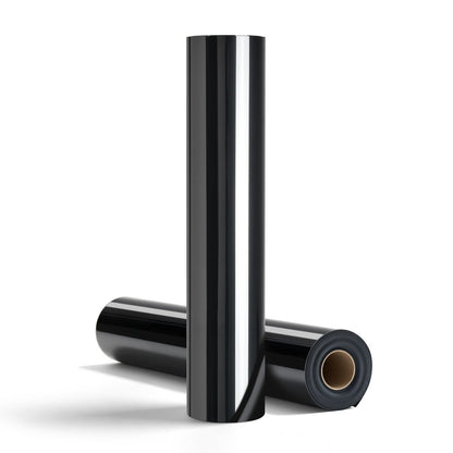 Heat Transfer Vinyl, 304.8 x 7260mm, Glossy Black HTV Iron on Vinyl Roll, Easy to Cut and Weed, Strong Adhesion, Compatible with Cutting Machines, for Various Materials, T-shirts, Pillows, Hats