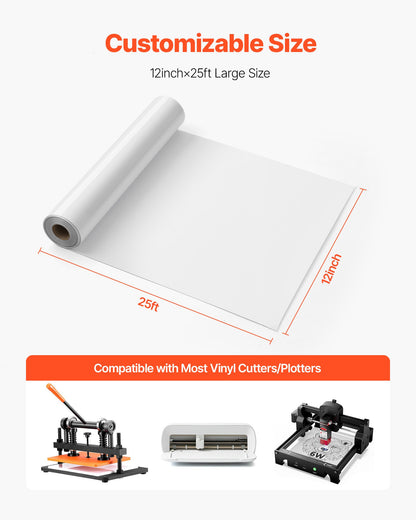 Heat Transfer Vinyl, 304.8 x 7260mm, Glossy White HTV Iron on Vinyl Roll, Easy to Cut and Weed, Strong Adhesion, Compatible with Cutting Machines, for Various Materials, T-shirts, Pillows, Hats