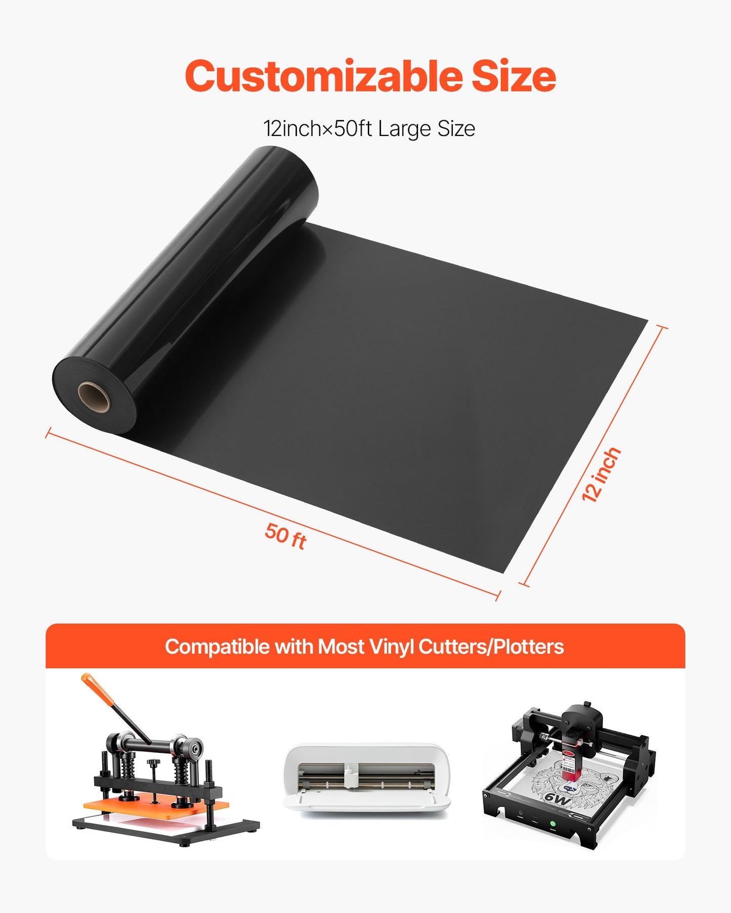 Heat Transfer Vinyl, 304.8 x 15240mm, Glossy Black HTV Iron on Vinyl Roll, Easy to Cut and Weed, Strong Adhesion, Compatible with Cutting Machines, for Various Materials, T-shirts, Pillows, Hats