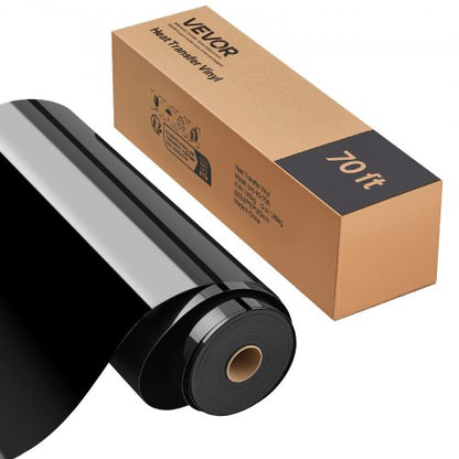 Heat Transfer Vinyl, 304.8 x 21336mm, Glossy Black HTV Iron on Vinyl Roll, Easy to Cut and Weed, Strong Adhesion, Compatible with Cutting Machines, for Various Materials, T-shirts, Pillows, Hats