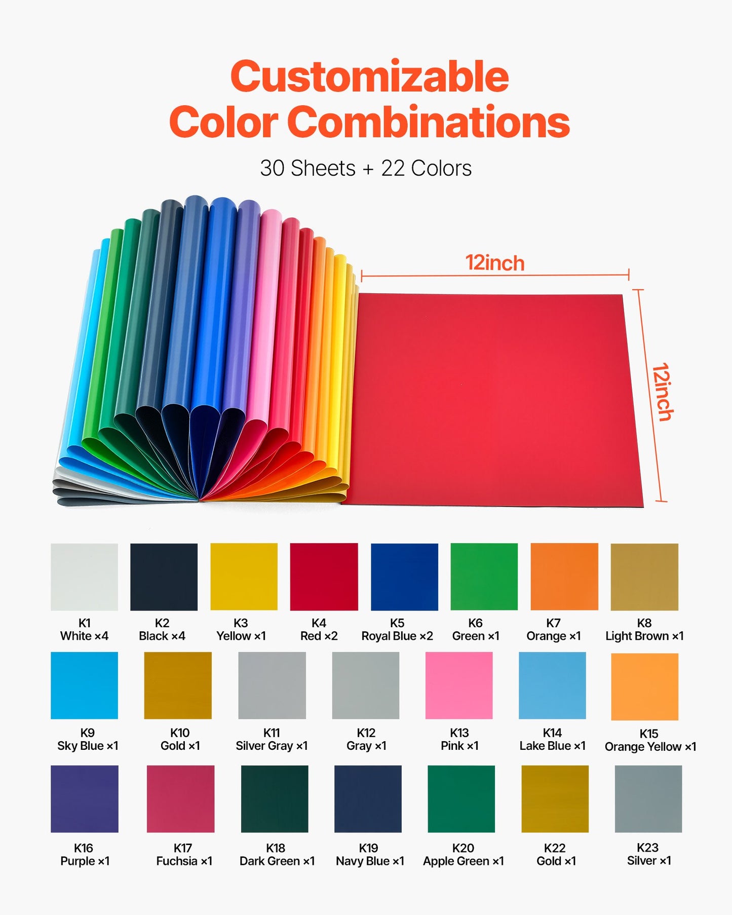 Heat Transfer Vinyl, 30 Pack, 304.8 x 304.8mm, Assorted Colors HTV Iron on Vinyl Bundle, Easy to Cut and Weed, with Accessories, Compatible with Cutting Machines, for Various Materials, T-shirts